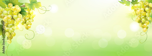 Clusters of ripe white grape on sunny background. Template for web banner. Vector illustration. 