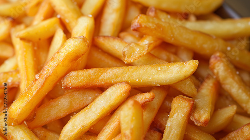 A closeup view of French fries in a restaurant or kitchen setting