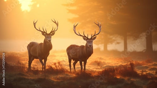 Deer in nature  Morning Sun background.