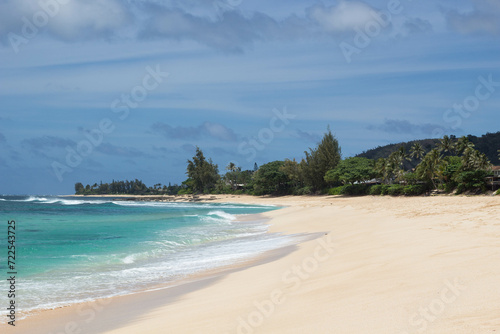 Fototapeta Naklejka Na Ścianę i Meble -  Beach in Hawaii, Oahu, Ocean, Sand, Waves, Surf, Blue Water