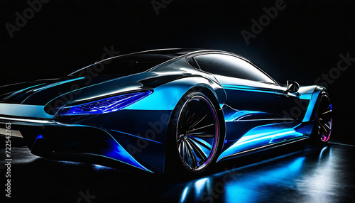 Elegant  futuristic  shiny car of the future  red tail lights