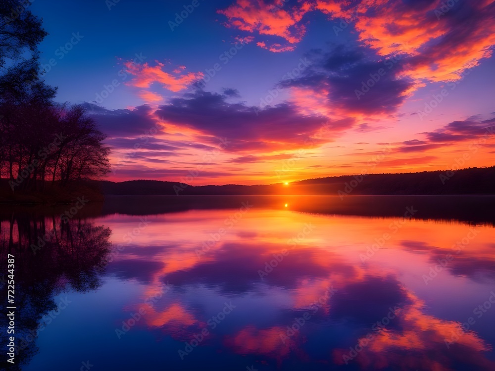 Fototapeta premium sunset over the river in evening