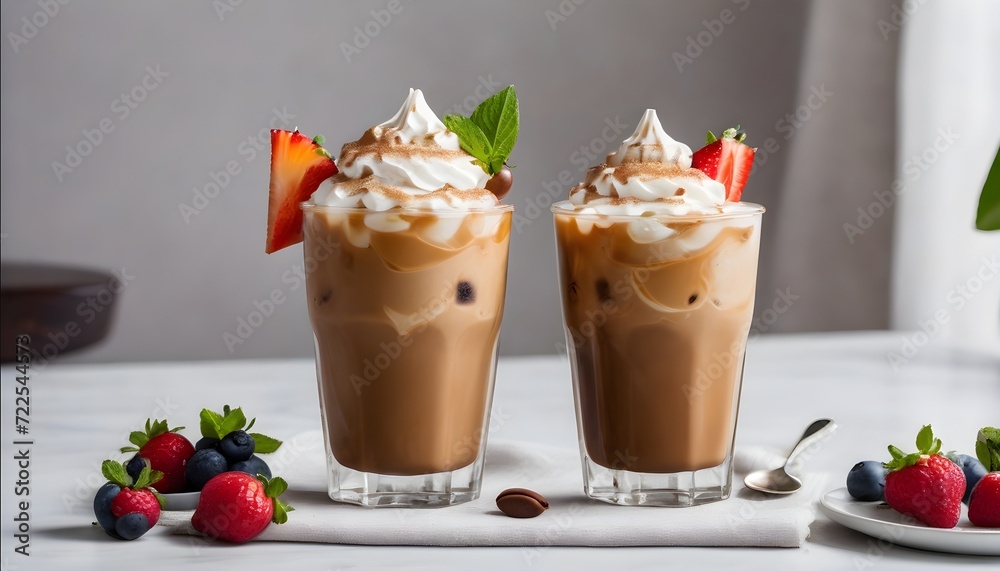 Iced coffee with fruit tarts Iced coffee with fruit tarts
