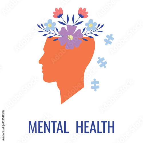 Mental health concept. Positive thinking,  psychological wellness. Vector illustration.