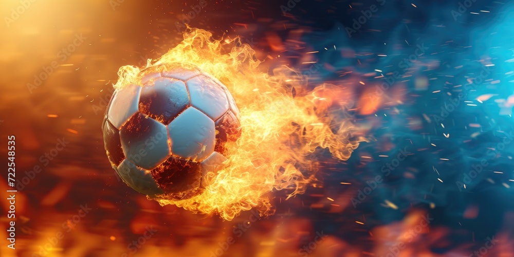Naklejka premium Football with fire aura. champion tournament banner. Generative AI