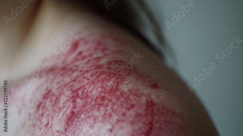 Detailed close-up of person's arm with noticeable red stain. This image can be used to depict injury, blood donation, medical procedures, or crime scenes
