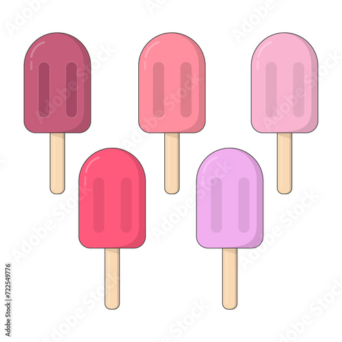 Set of fruit ice cream on a stick. Vector food posters and summer banners.