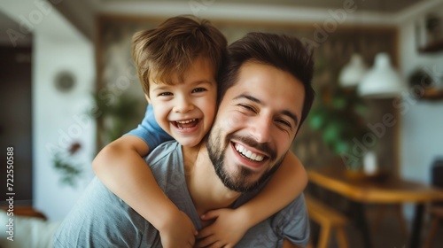Joyful Father and Son Sharing a Piggyback Ride and Laughter. Generative ai