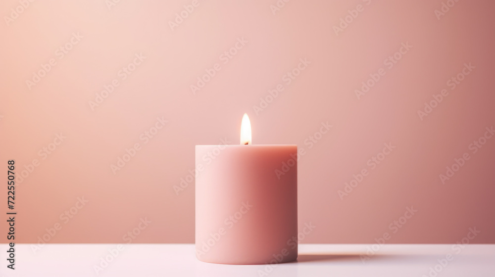 Lit candle sitting on top of table. Perfect for creating cozy and intimate atmosphere.