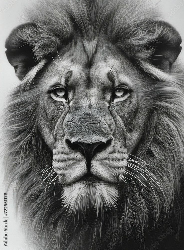 Majestic Lion Portrait in Monochrome. Generative ai