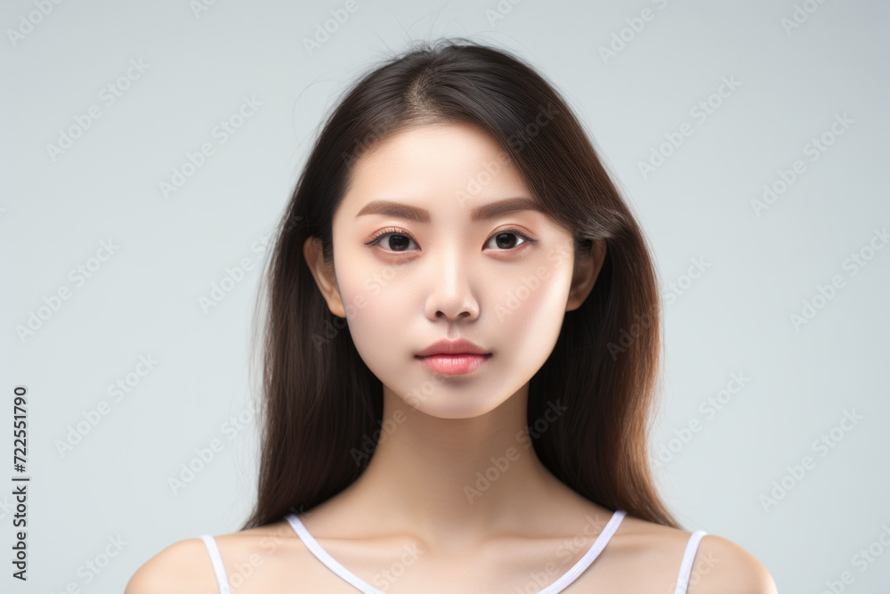 Woman with long brown hair wearing white tank top. Suitable for fashion, lifestyle, and beauty themes Woman with long brown hair wearing white tank top. Suitable for fashion, lifestyle, and beauty themes