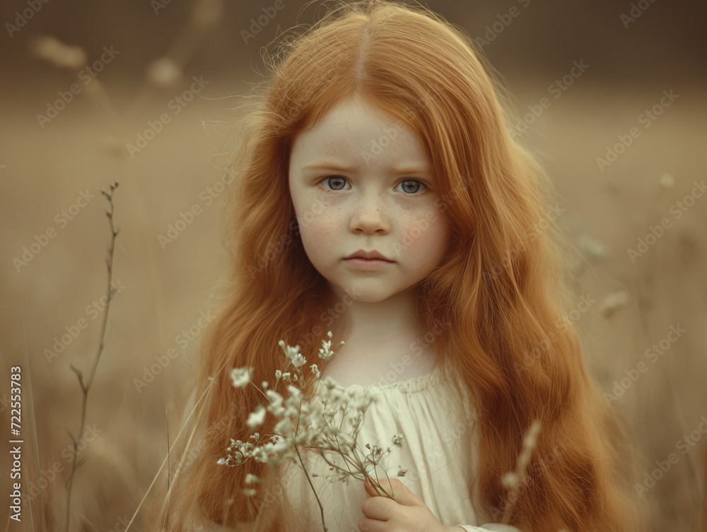 Portrait eines Mädchens mit roten Haaren auf dem Feld Portrait eines Mädchens mit roten Haaren auf dem Feld