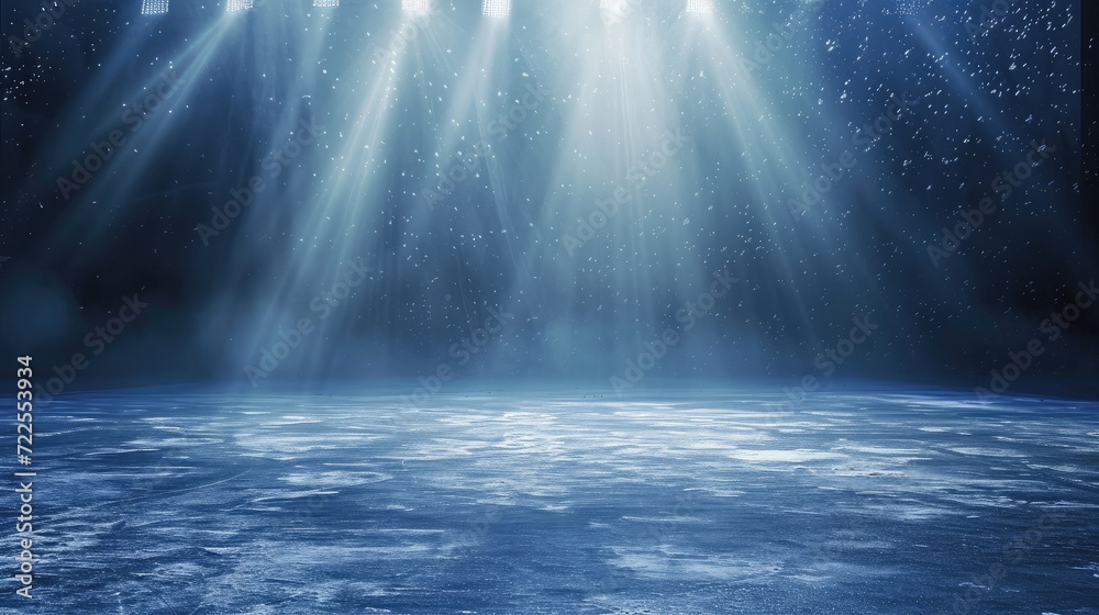Snow and ice background.Empty ice rink illuminated by spotlights Snow and ice background.Empty ice rink illuminated by spotlights