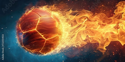 Football with fire aura. champion tournament banner. Generative AI