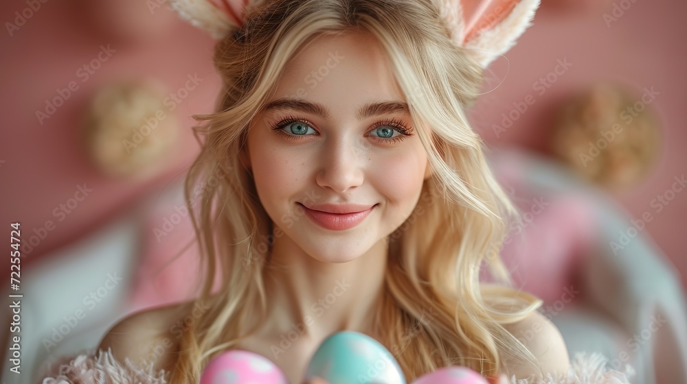 Fototapeta premium Holidays, spring and party concept. Portrait tender, romantic blond girl