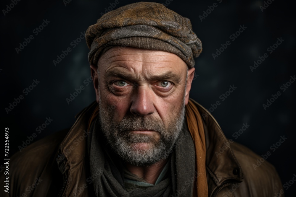 Portrait of an old man with a beard and a cap. Portrait of an old man with a beard and a cap.