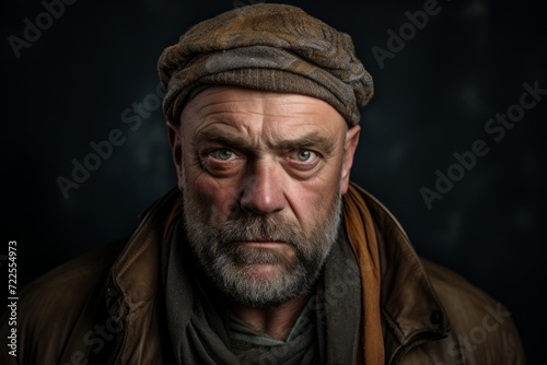 Portrait of an old man with a beard and a cap.