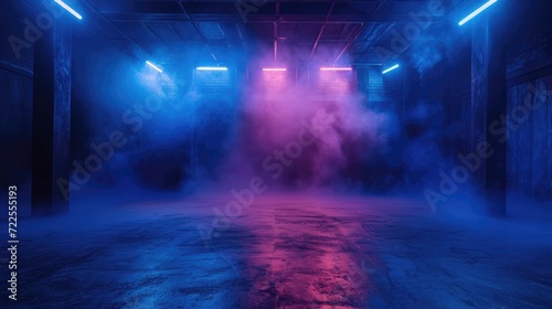 dark blue background, an empty dark scene, neon light, spotlights The asphalt floor and studio room