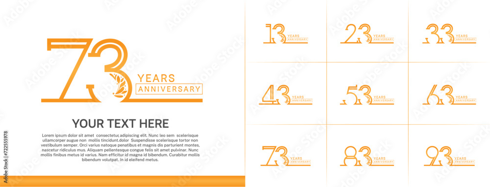 set of anniversary logotype orange color with ornament for special celebration event