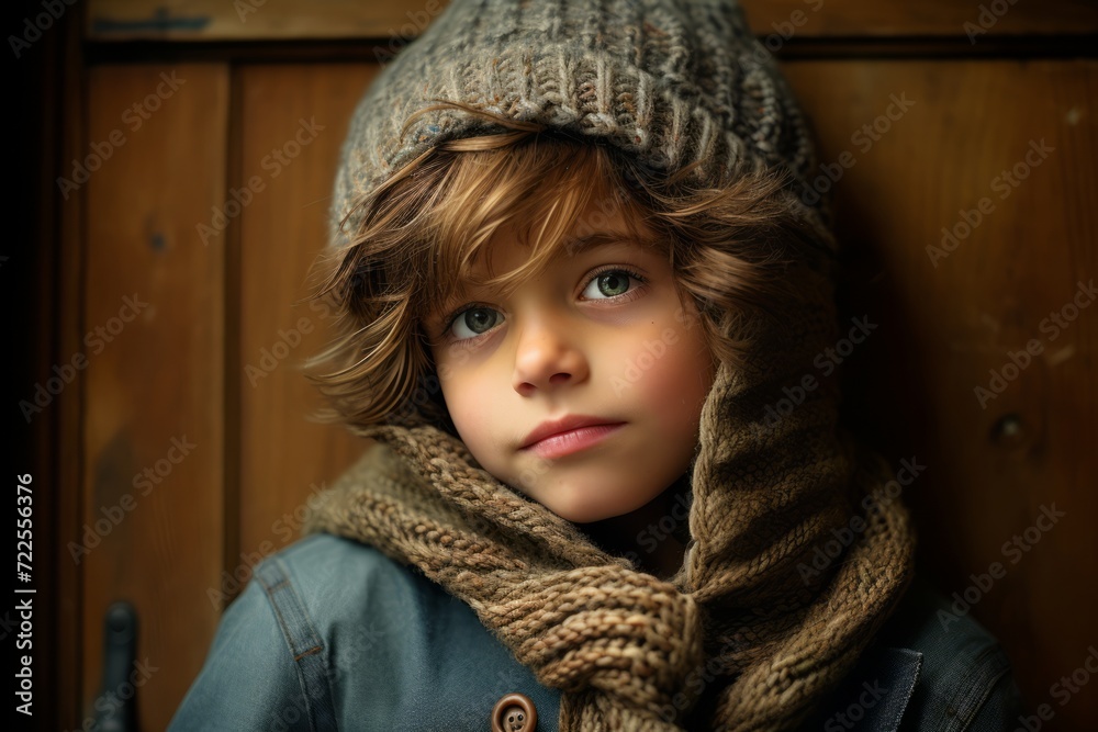 Portrait of a cute little boy wearing a warm hat and scarf Portrait of a cute little boy wearing a warm hat and scarf