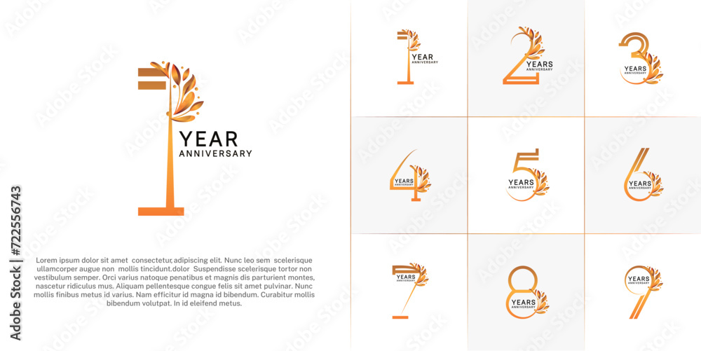 set of anniversary logotype golden color and ornament for special celebration event