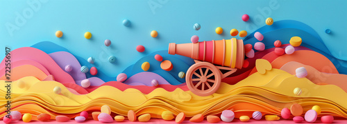 The world of sweets and cannon. Pastel colors, minimal concept
