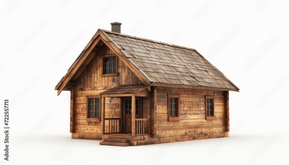 simple wooden house isolated on white background