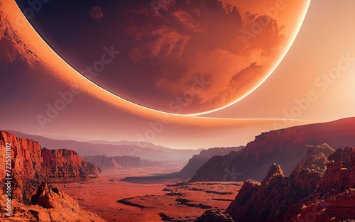 Red planet and surface concept illustration digital environment landscape