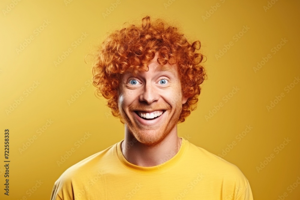 Redhead curly man with funny face