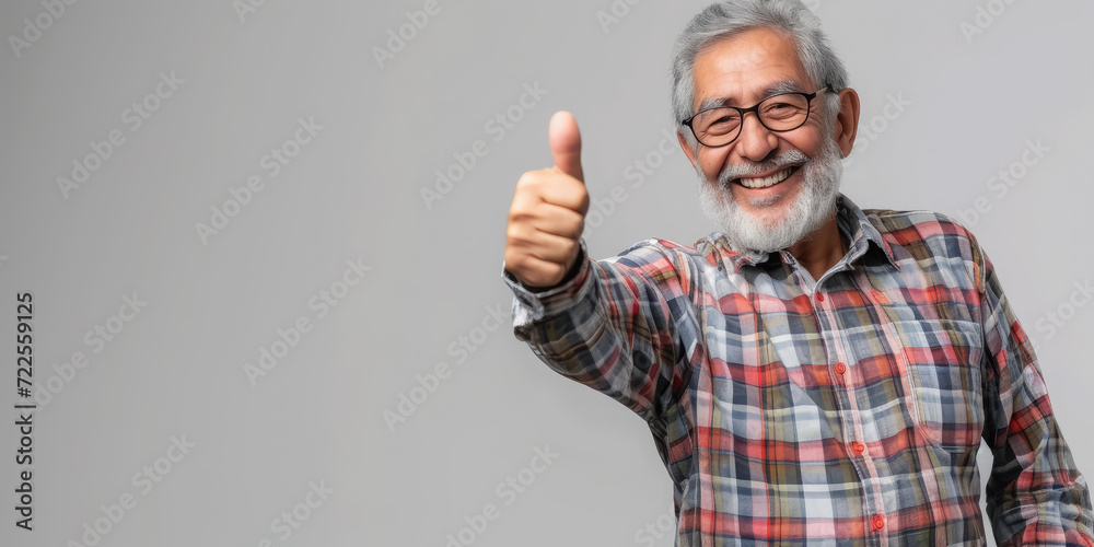 smiling elderly gray-haired man in glasses shows thumbs up on a colored background in the studio, pensioner, old age, grandfather, portrait of a mature person, beard, casual wear, gesture, happy smiling elderly gray-haired man in glasses shows thumbs up on a colored background in the studio, pensioner, old age, grandfather, portrait of a mature person, beard, casual wear, gesture, happy