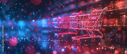 e-commerce blue to transactional silver background with pixelated motifs of shopping carts .
 photo