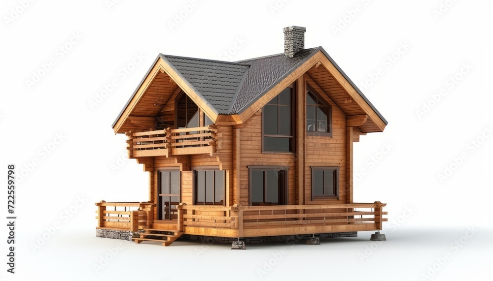simple wooden house isolated on white background