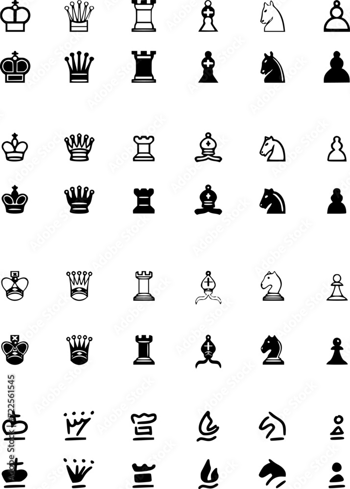 Set of Chess Related Vector Line Icons. Contains such Icons as Queen ...