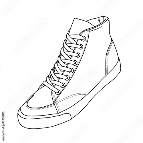 Template vector illustration of Mens High Top Sneakers Casual Shoes, suitable for your custom sneakers Shoes design, outline vector doodle illustration, isometric view isolated on white background