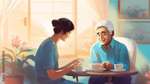 Compassionate geriatrician conducting a home visit, ensuring personalized care for elderly patients in familiar surroundings © CREATER CENTER