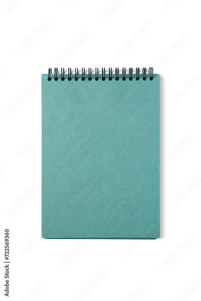 Open spiral bound notepad with craft turquoise sheets, isolated on white, transparent background, PNG. Top view, copy space for text, template, mockup Open spiral bound notepad with craft turquoise sheets, isolated on white, transparent background, PNG. Top view, copy space for text, template, mockup