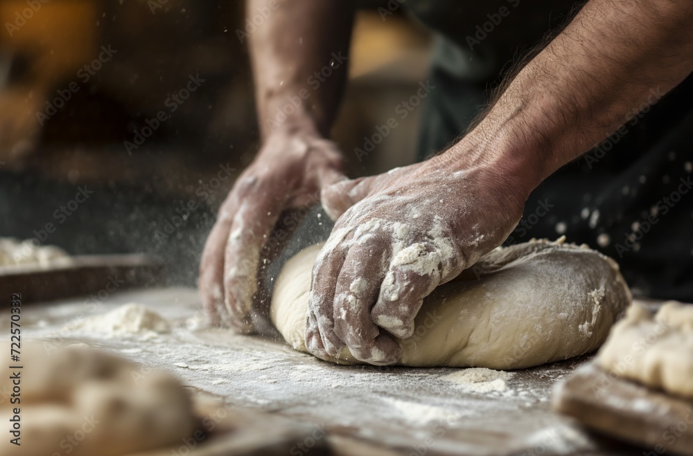 Artisan baker kneading dough