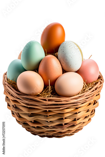 Eggs in basket on transparent background (PNG)