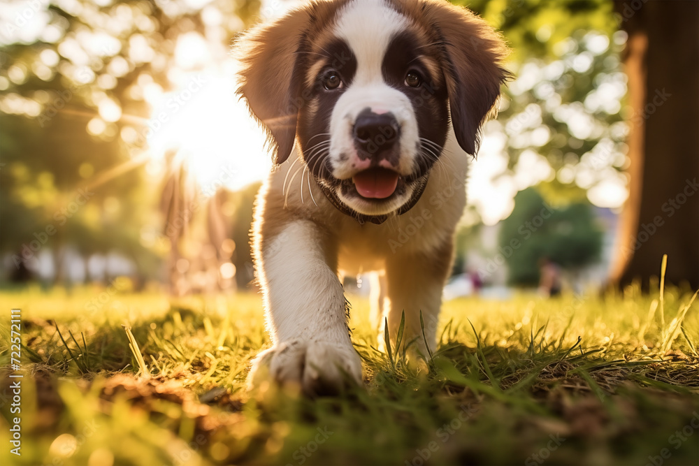 Curious Saint Bernard Puppy Exploring the Outdoors