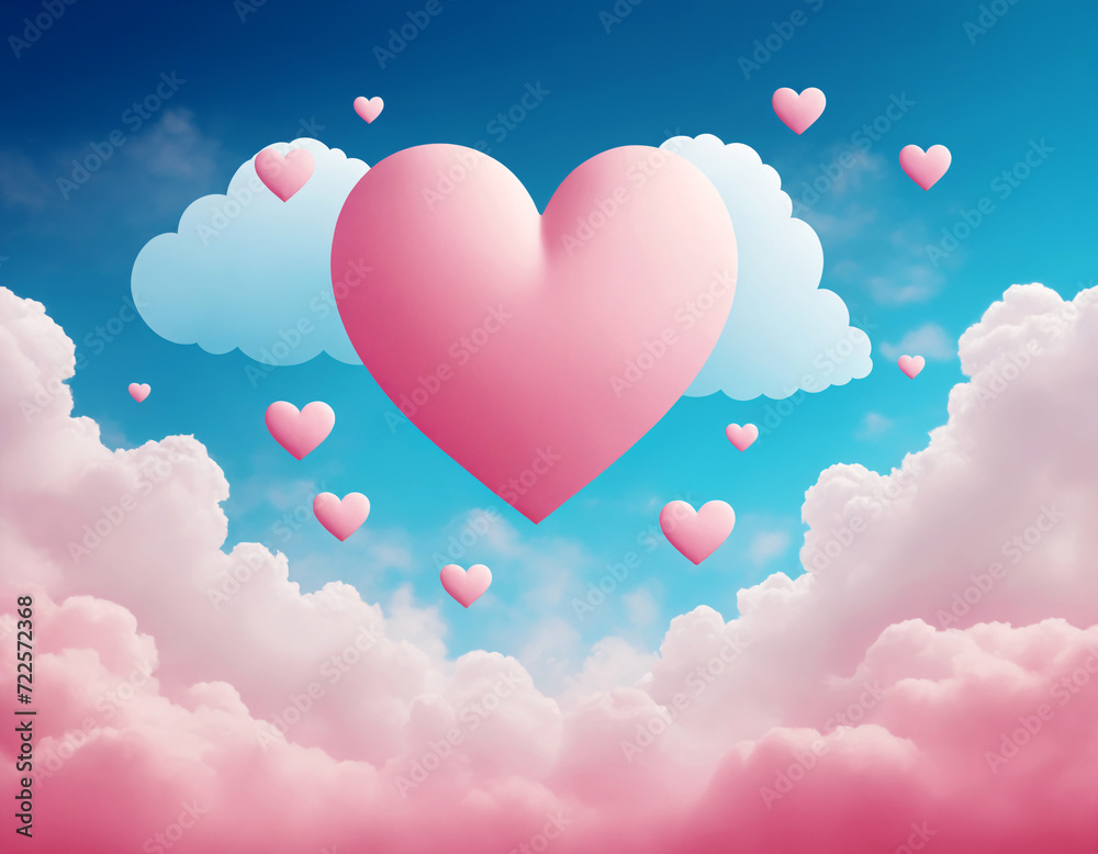 Tender hearts in the blue sky amidst pink clouds.