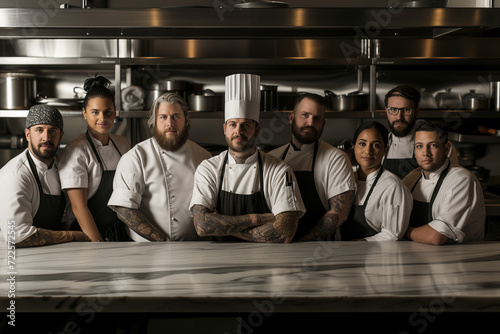 Dedicated Culinary Team of Chefs in a Professional Restaurant Kitchen photo