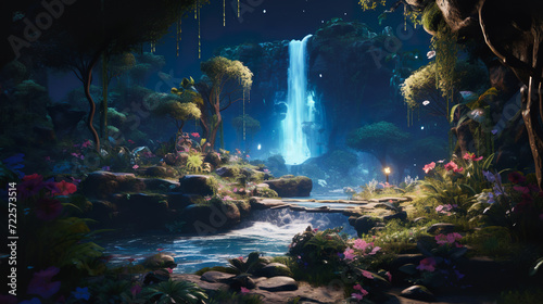 童話の世界のような空想の滝の風景 © Hanasaki