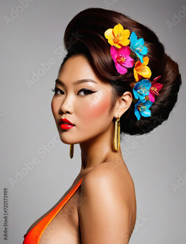 Sublime Portrait of a Full-Figured Brown-Skinned Asian Supermodel Gen AI photo