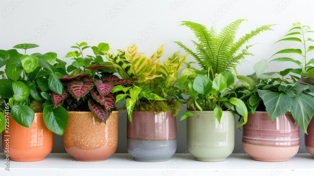 variety of green Indoor plants in ceramic pots on a white background. variety of green Indoor plants in ceramic pots on a white background.