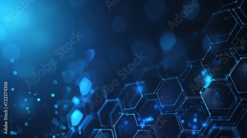Abstract blue technology hexagonal background. Generative AI. photo