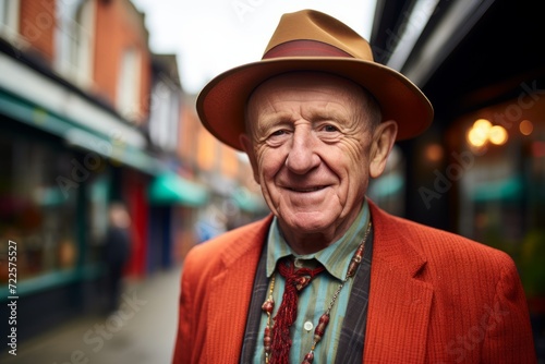 Portrait of an elderly man in a hat on the street. © Inigo
