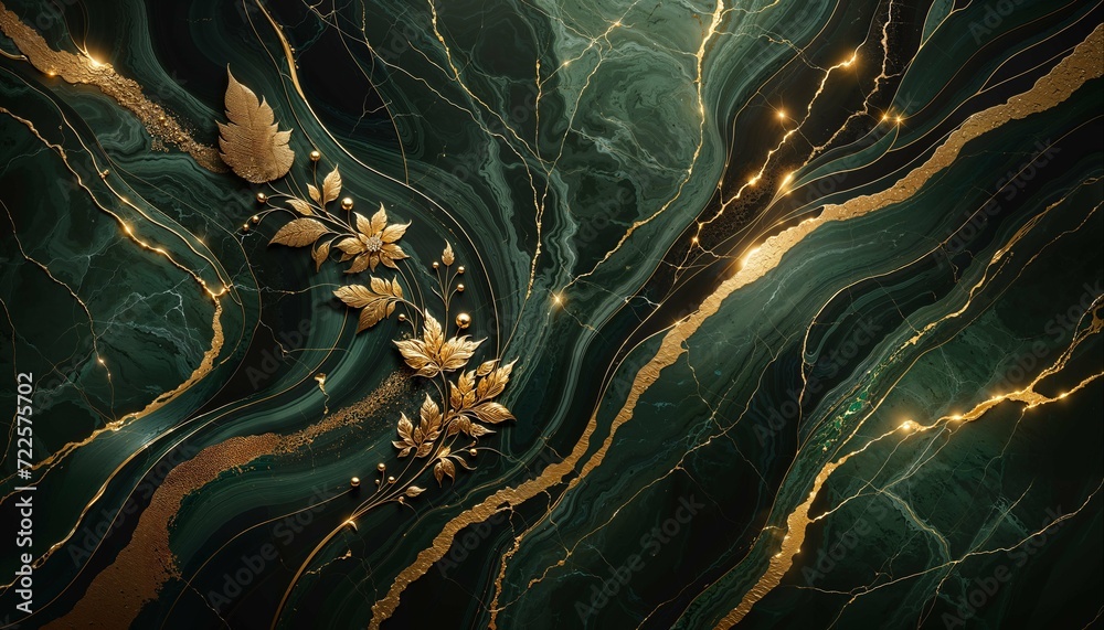 Emerald Marble, Gold Veins, Luxurious Texture, Elegant Pattern