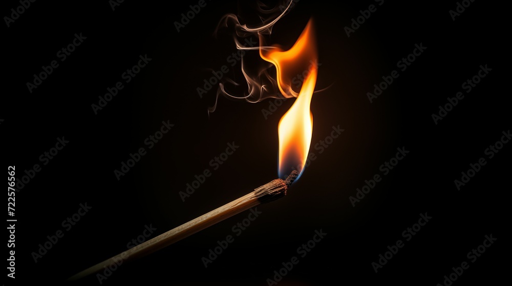 A burning match against a dark background. A burning match against a dark background.