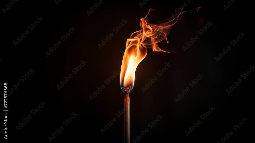 A burning match against a dark background. A burning match against a dark background.