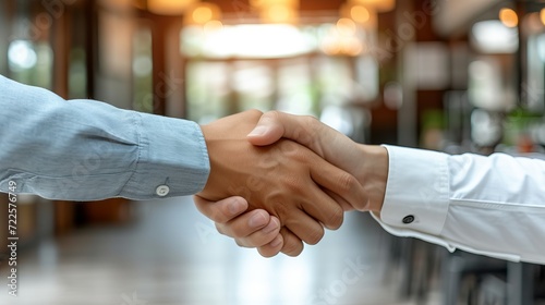 Close up of business professionals successfully negotiating and sealing a contract with a handshake